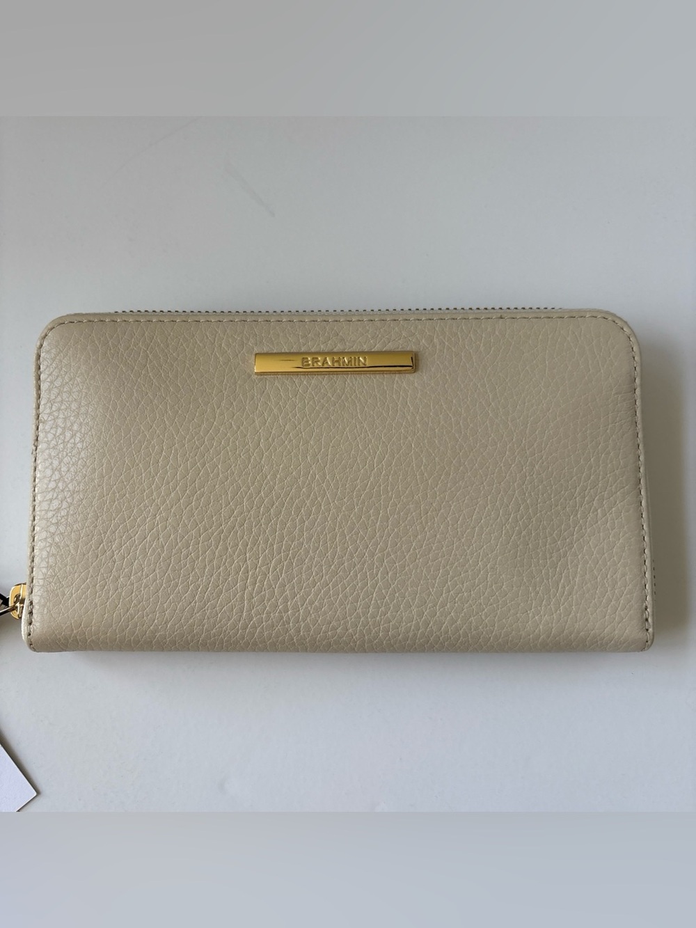 BRAHMIN Ivory Basel Collection Ivory/Gold Suri Zip Around Leather Wallet New